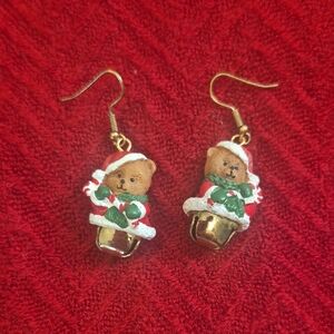 Festive Teddy Bear Earrings with Gold Bells